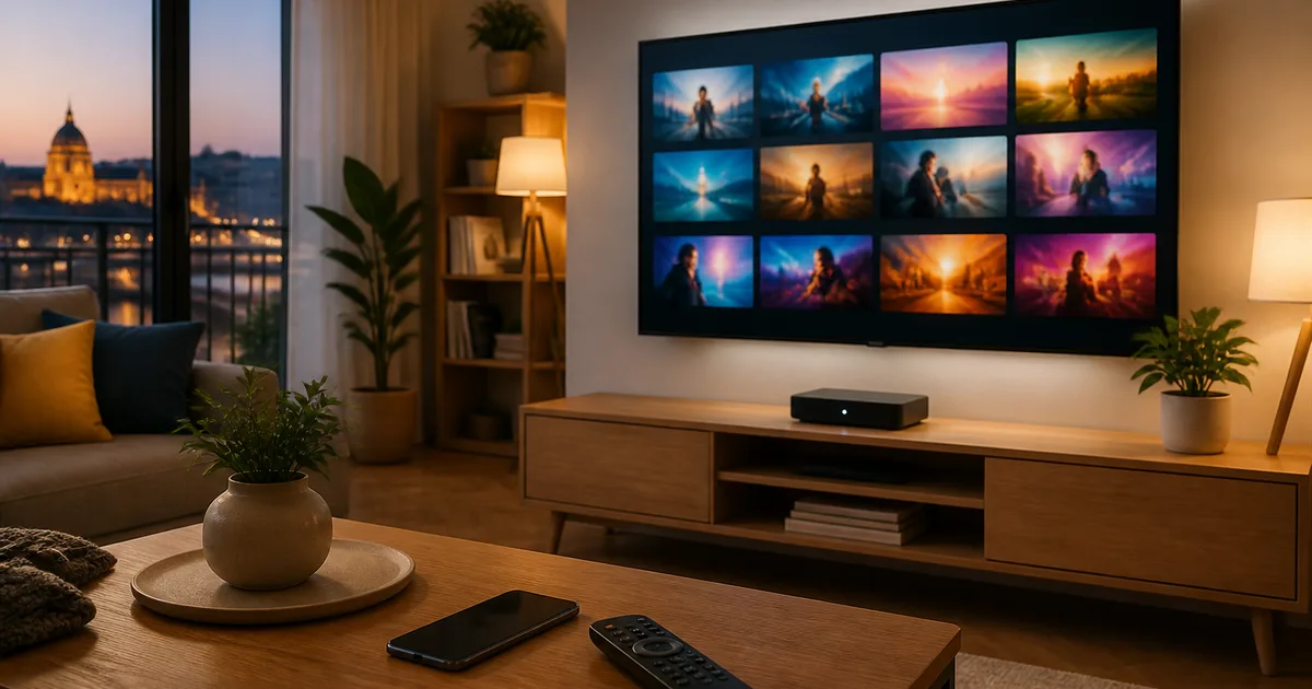 Telekom IPTV packages compared — a Smart TV and a smartphone in a modern living room